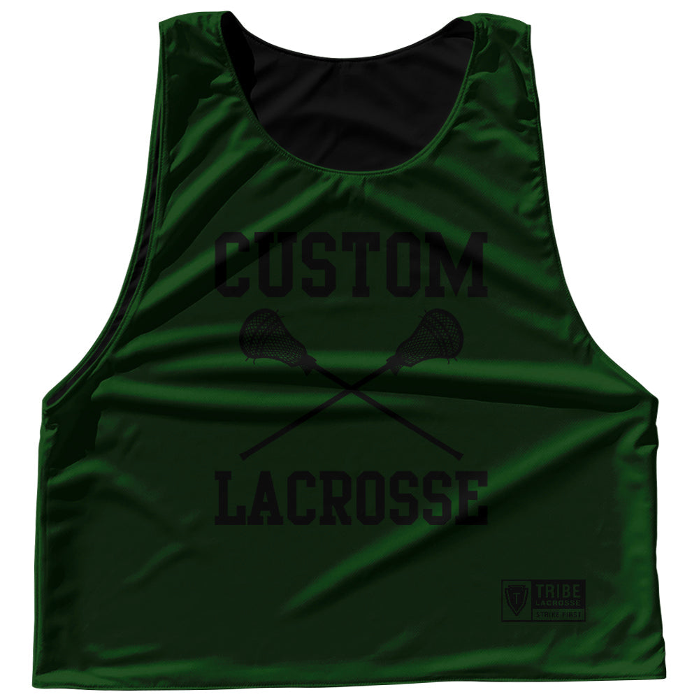 Custom Lacrosse Green Forest and Black Reversible Lacrosse Pinnie for